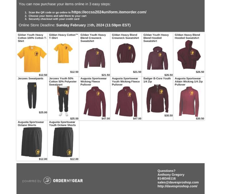 ECCSS Online Clothing Order Ends 2/25/24