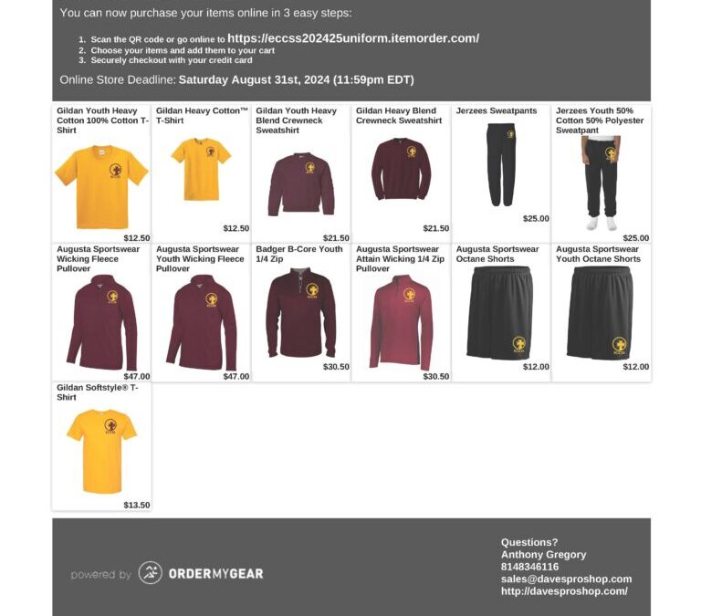 ECCSS PTO Online Clothing Order Ends 8/31/24